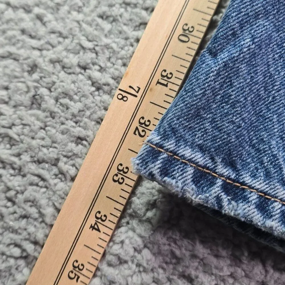 Zara Jeans Medium Blue 8 Straight Leg High Rise 100 Cotton Long Inseam